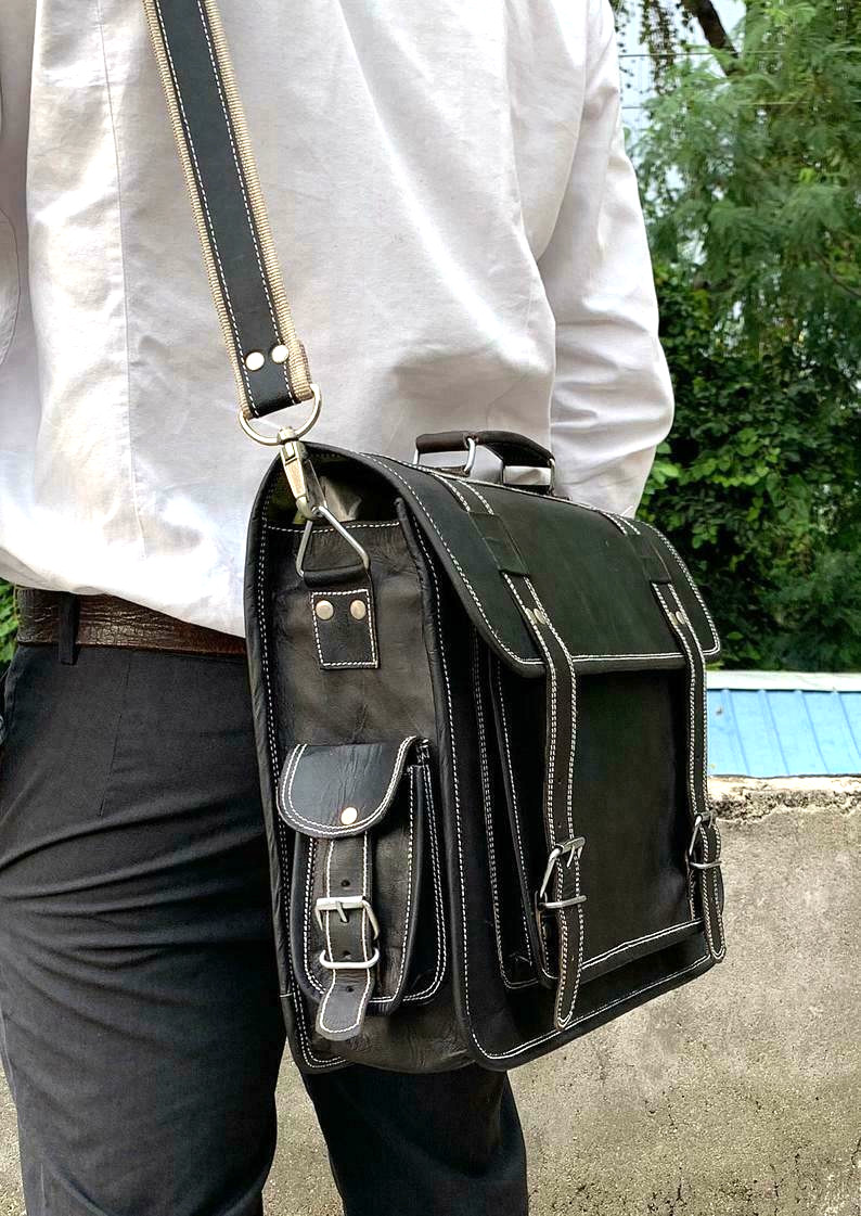 Leather Laptop Messenger Men Women Backpack Crossbody Handbag Satchel Briefcase
