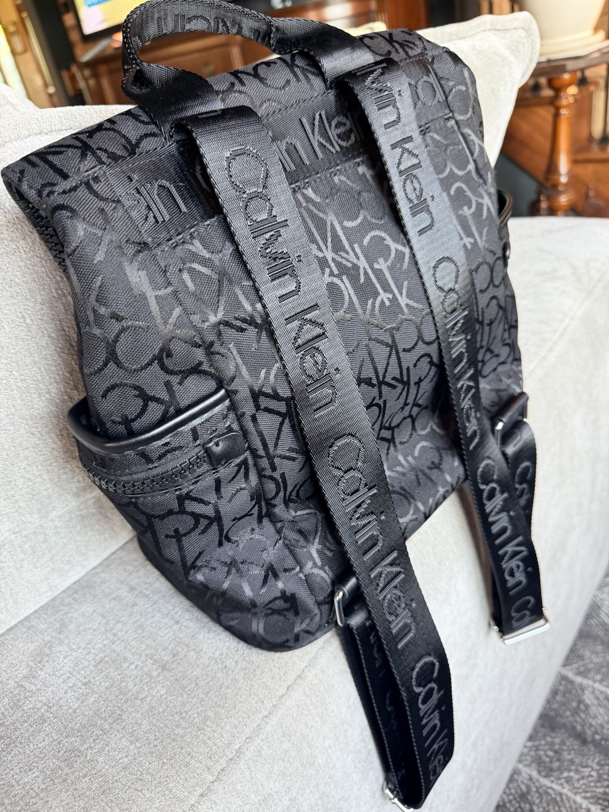 Calvin Klein Black/Gray Logo Backpack Top Handle Zip & Magnetic Closure Pockets