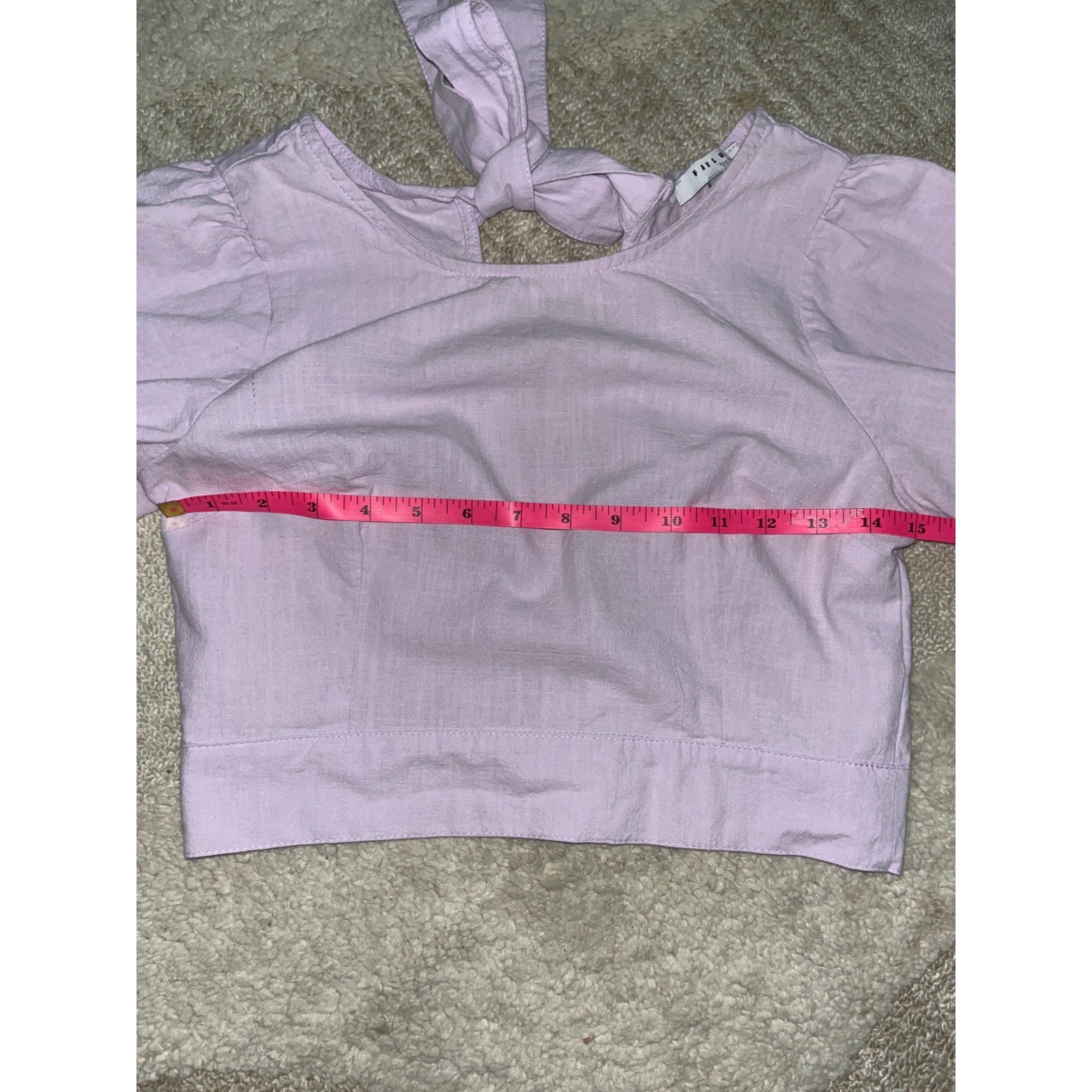 Favlux Fashion Light Purple Puff Sleeve Tie Back Crop Top Small
