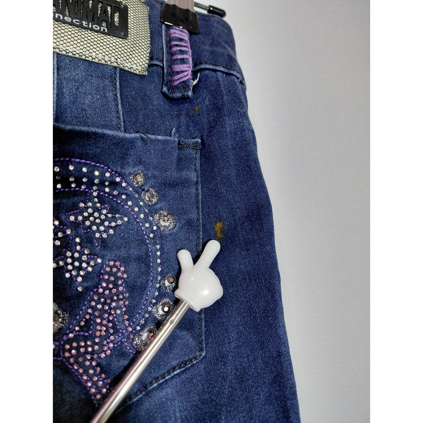 Animal Connection Denim Embellished Jeans Blue Mid (10-12 in) Slim Women Size 28